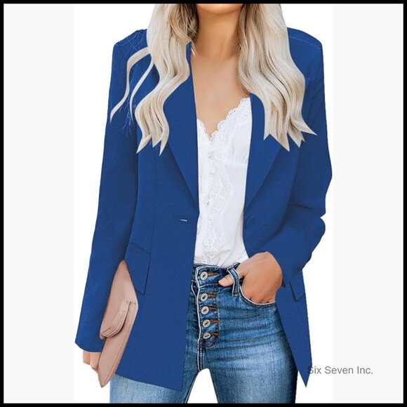 Linen Long Sleeve Lapel Button Slim Blazer Jacket for Women